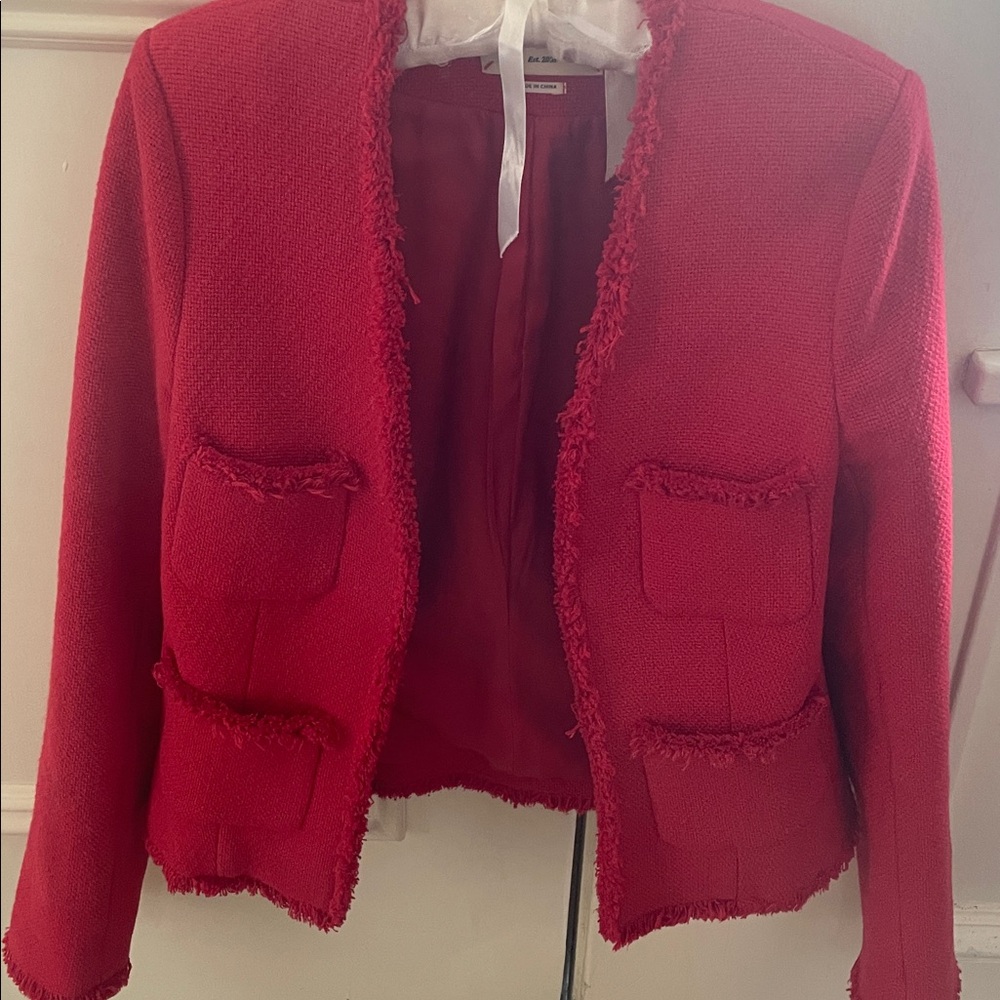 L'AGENCE Red Fringed Open-Front Blazer - Picture 16 of 16